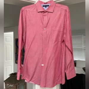 Tommy Hilfiger Red Dress Shirt 16.5 32/33 Large Slim Fit Button Front